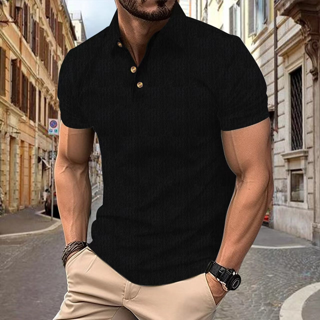 New European And American Casual Lapel Short Sleeve