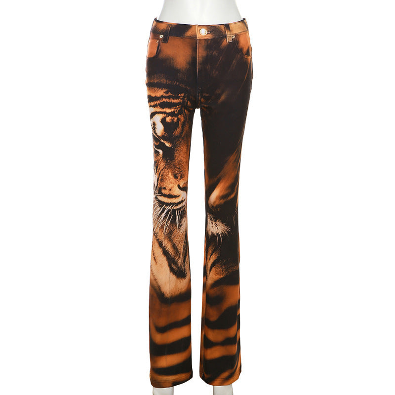 Tiger Stripe Pattern High Waist Straight-leg Pants