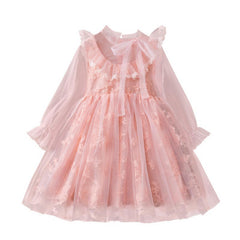 Children's Princess Dress Girls Long-Sleeved Puffy Gauze Dress new