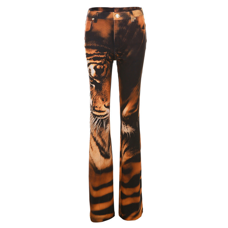 Tiger Stripe Pattern High Waist Straight-leg Pants