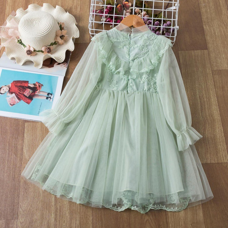 Children's Princess Dress Girls Long-Sleeved Puffy Gauze Dress new