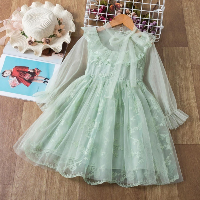 Children's Princess Dress Girls Long-Sleeved Puffy Gauze Dress new