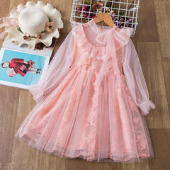 Children's Princess Dress Girls Long-Sleeved Puffy Gauze Dress new